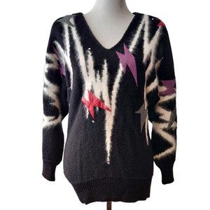 Licole Womens Vtg Wool Acrylic Angora Zigzags Design Shoulder Pads 80s Sweater M